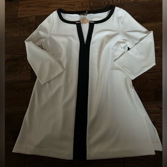 Boston Proper White Black Trim Tunic Blouse Top - Picture 1 of 6